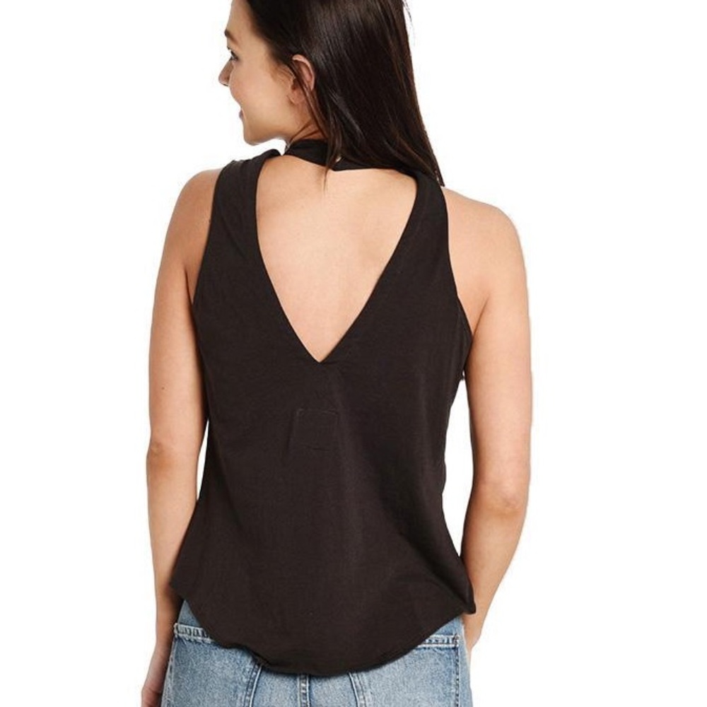 NWT- CHASER Vintage Black Jersey V-Back Mock Turtle Neck Shirttail Tank Top